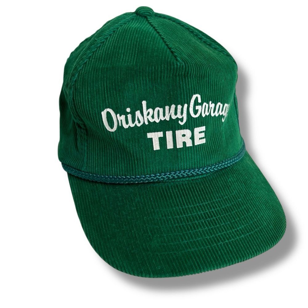 Vintage Oriskany Garage Tire Green Corduroy Snapback Trucker Hat Cap Adjustable
